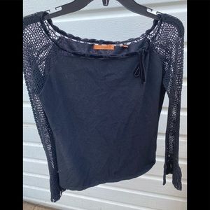 ESSENDI Fine Knit blouse lace crochet bell sleeves
